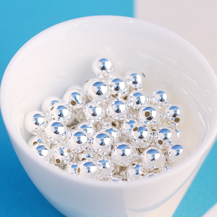 10克S925纯银散珠光面银珠大小孔银圆珠子DIY手链项链串珠珠