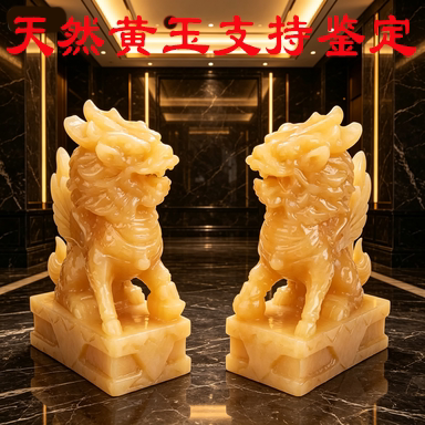 黄玉麒麟招财镇宅玉雕摆件