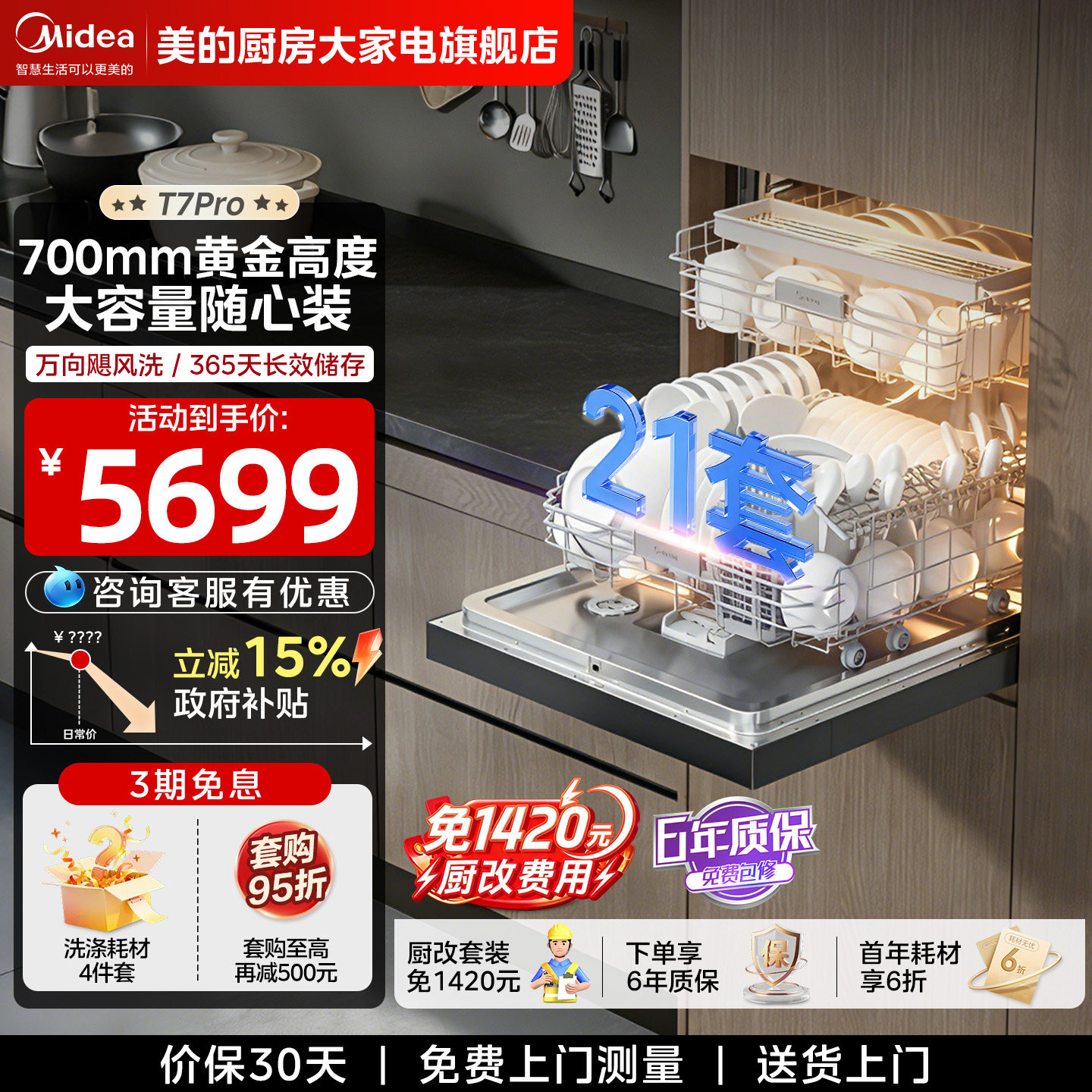 美的洗碗机T7Pro嵌入式21套图片