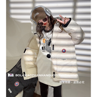 女童中长款冬季羽绒服2025新款儿童连帽90白鹅绒男童冬装加厚外套