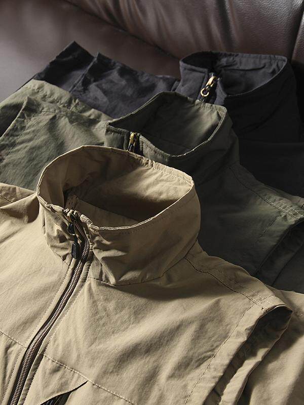 FULL OF FUNCTIONAL WIND  WATERTIGHT  STAND-UP COLLAR MENS FASHION CASUAL OUTDOOR THREE-DIMENSIONAL MULTI-POCKET CARGO VEST
