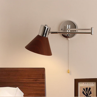 卧室床头壁灯复古风可移位折叠摇臂灯现代简约书房酒店阅读壁灯具