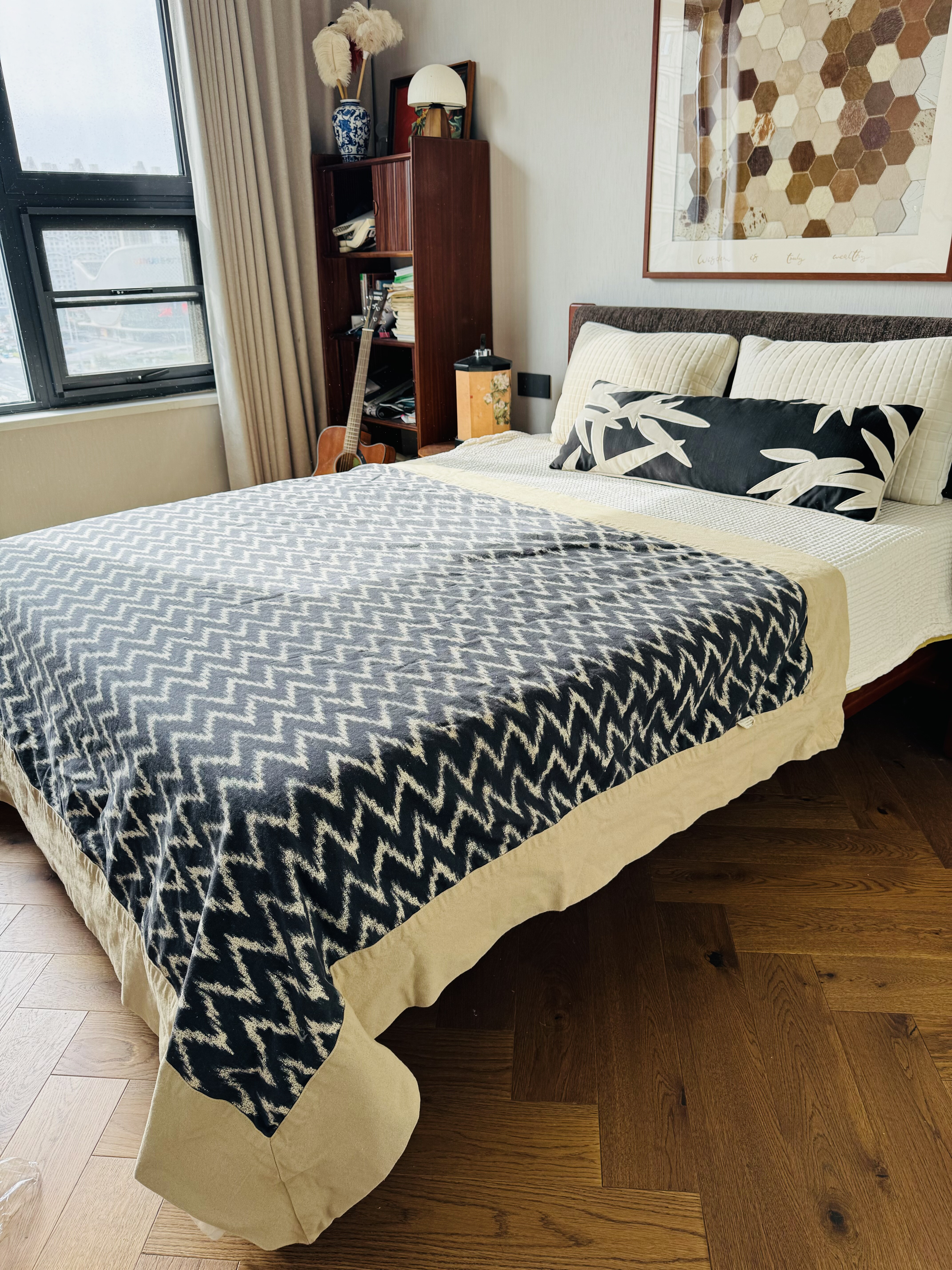 外贸出口加厚亚麻汗麻单人厚实床单包边防滑毯子可铺沙发洋气几何