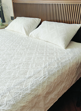外贸出口加厚纯棉酵素水洗三层交织白色床单枕套三件套全棉纯色