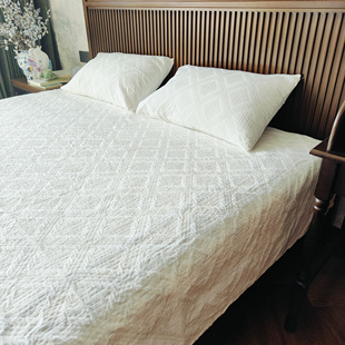 外贸出口加厚纯棉酵素水洗三层交织白色床单枕套三件套全棉纯色