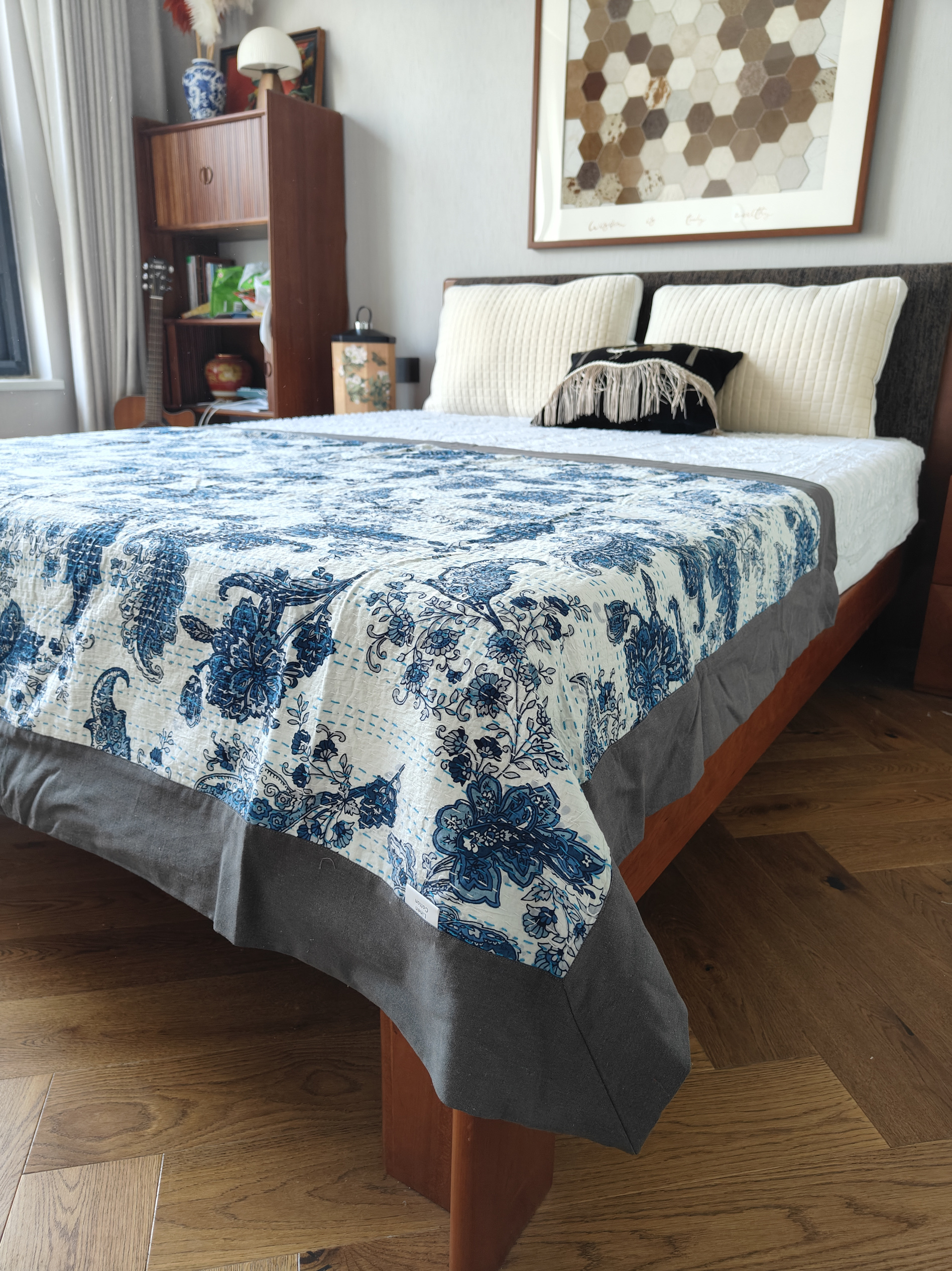 外贸尾单双层双面手工缝线棉麻无夹棉空调被夏凉被包边床尾毯床盖