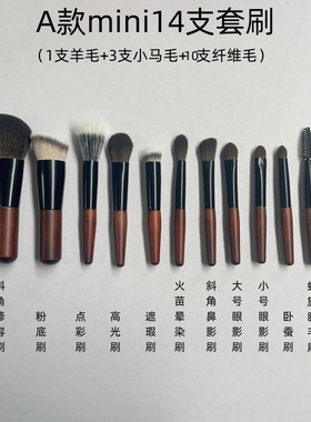 沧州化妆刷迷你14支旅行套装A+B款初学者面部眼部套刷散粉腮红刷