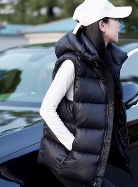 羽绒服马甲女款2025新款外穿秋冬时尚洋气宽松保暖白鸭绒背心外套