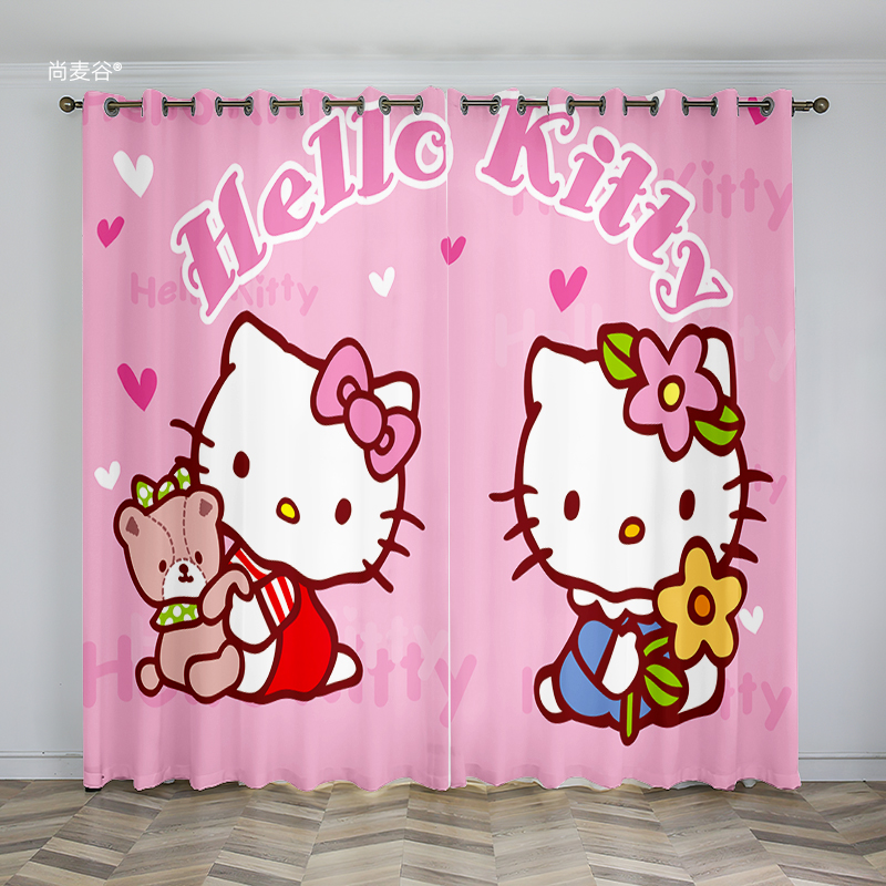 卡通窗帘遮光哈喽hellokitty凯蒂猫女孩儿童房间卧室少女粉色短帘