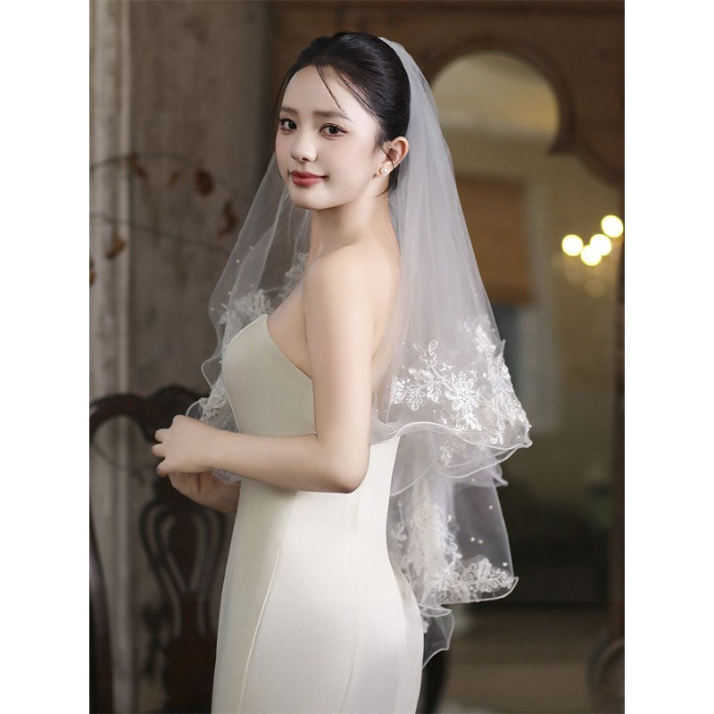 头纱头饰法式蕾丝领证求婚蓬蓬纱