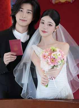法式新娘头纱领证求婚拍照道具