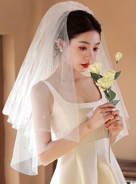 韩式简约新娘头纱领证求婚蓬蓬纱