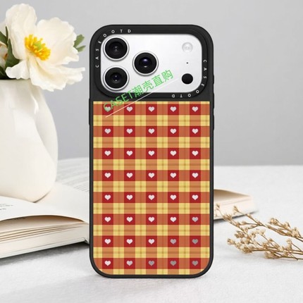 CASE秋冬格纹爱心适用于iPhone17promax手机壳星宇橙磁吸苹果17/16/15/14/pro防摔保护壳明星同款13pro壳12壳