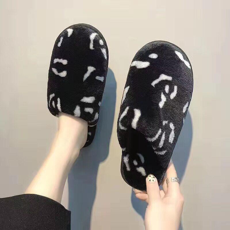 爆款秋冬居家包头棉拖韩版豹纹