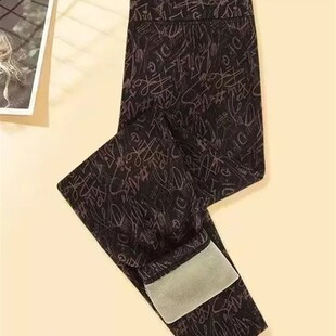 秋冬豹纹加绒保暖棉裤 高腰高弹外穿保暖裤