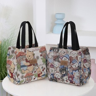 帆布袋卡通郊游防水大容量新时尚手袋饭盒袋工作手袋饭盒