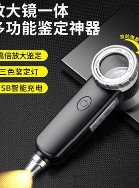多功能高清放大镜专业级鉴定古玩文玩珠宝烟酒带灯紫光可充电