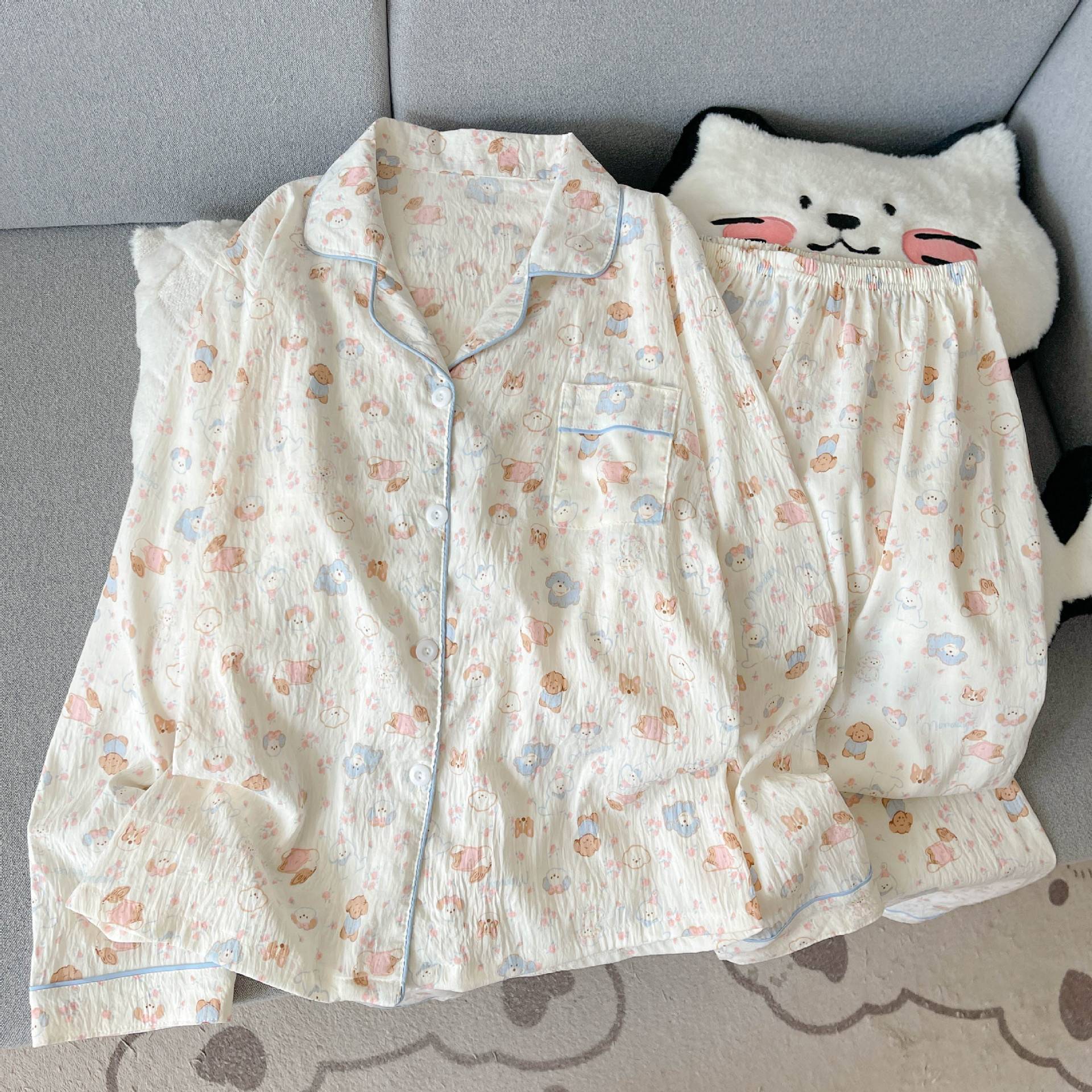 云朵棉新款女长袖卡通睡衣套装含