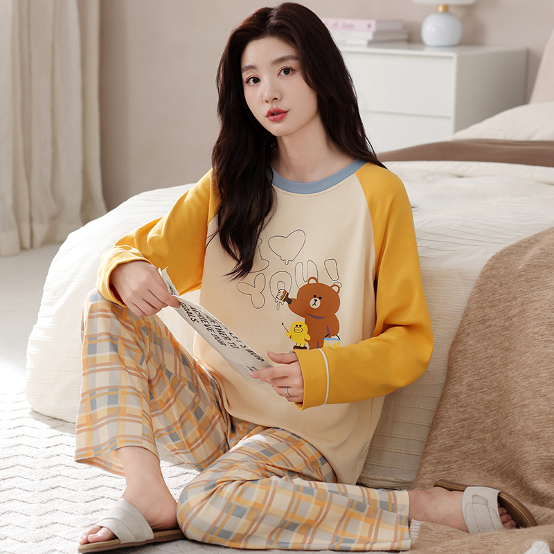 胖妹妹特大码纯棉睡衣女2025新款春秋长袖长裤韩版卡通家居服套装