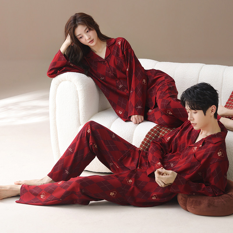 睡衣结婚新婚情侣套装莱卡棉长袖特大码喜庆婚庆本命年春秋家居服
