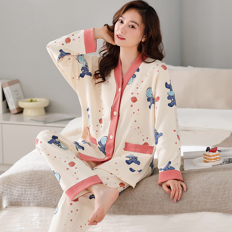 睡衣女春秋季纯棉长袖两件套韩版胖mm特加大码200斤开衫V领家居服,女士内衣/男士内衣/家居服,睡衣/家居服套装,淘宝优惠券,粉丝福利购,淘宝优惠卷