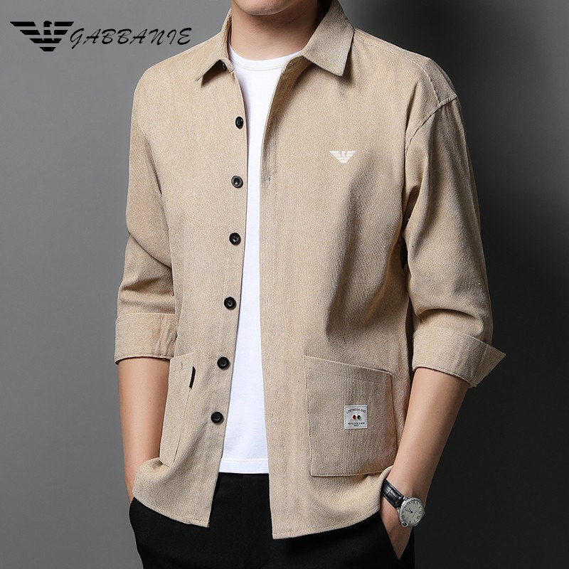 奥特莱斯正品衬衫男长袖潮流休闲宽松中青年灯芯绒衬衣男士薄外套
