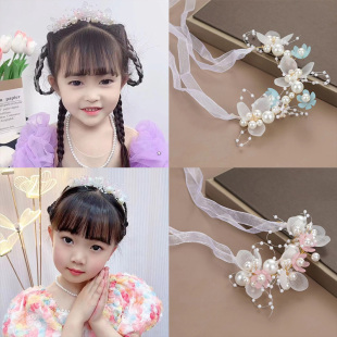 夏季 可爱仙女花童头花森系头饰儿童公主花环飘带发箍超仙花朵发饰