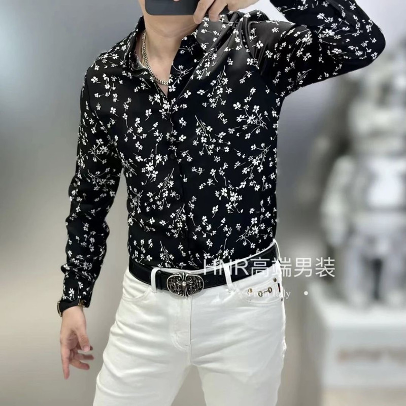 潮牌男士翻领长袖欧美衬衫