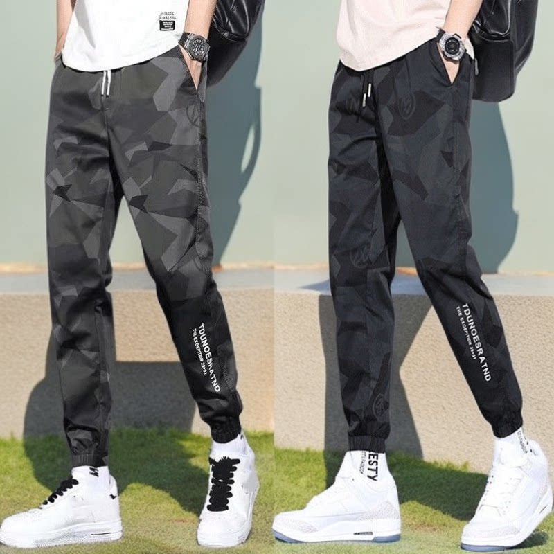 夏季薄款迷彩裤男高弹力束脚运动裤青年工装裤工地耐磨劳保工作服