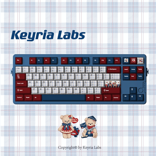Keyria Labs/ 航海日记本 可爱红蓝小熊PBT客制化键帽 五面热升华