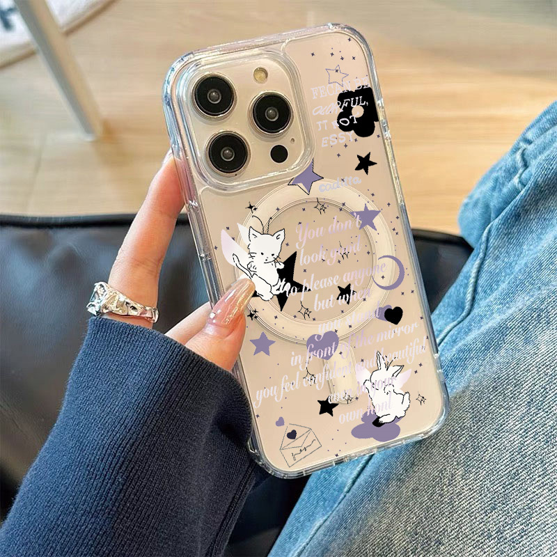 研究所简约创意小众星辰兔子适用iPhone16手机壳新款苹果15promax磁吸保护套14全包硬壳13女款透明防摔不撞款