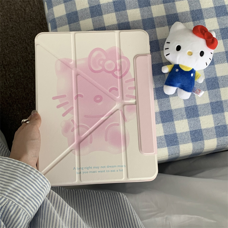 韩系可爱渐变粉凯蒂猫适用ipadpro保护套第十代三折2024平板mini6防摔12.9磁吸air5/6代防弯13寸三折式保护壳