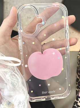 简约ins韩系小众波点粉色星星苹果适用iPhone15手机壳新款苹果16promax透明硬壳14防摔女款13亚克力15pro全包