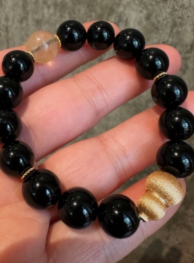 小众复古蓝砂石拉丝葫芦手串 S925纯银黑玛瑙黄水晶葫芦串珠手链