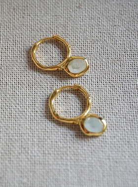 小众复古海蓝宝流光耳环 长期主义S925纯银月光石熔岩水滴耳扣女