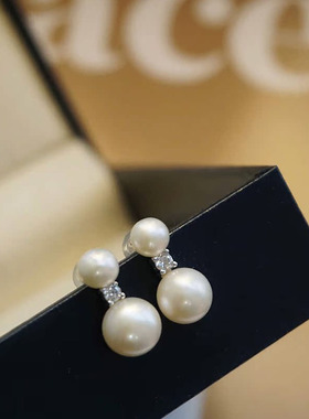法式优雅氛围感葫芦水滴珍珠耳钉 S925纯银不对称平衡木珍珠耳环