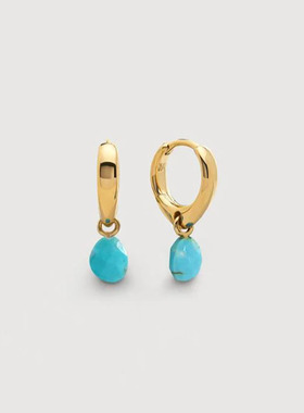 法式小众绿松石虎眼石水滴耳扣 S925纯银镀金蜂窝切面宝石耳环女