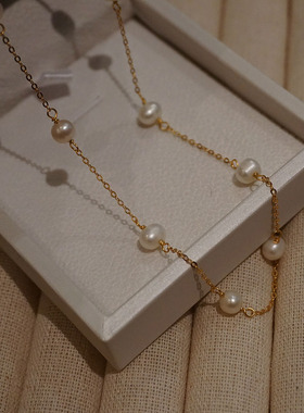 astudio纯银间隔珍珠满天星项链