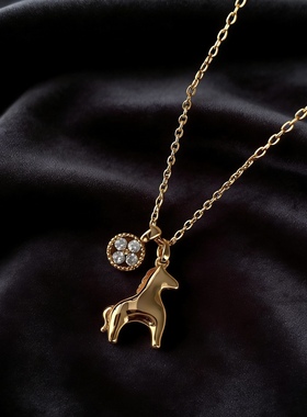 纯银复古马上有钱金币小马项链女