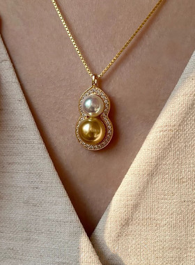 astudio纯银双色珍珠葫芦毛衣链