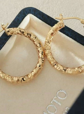 小众轻奢高级感碎冰冰大耳圈 S925纯银CNC工艺熔岩肌理感圆圈耳环