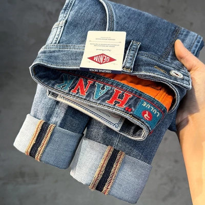 春夏薄款男士弹力直筒刺绣牛仔裤