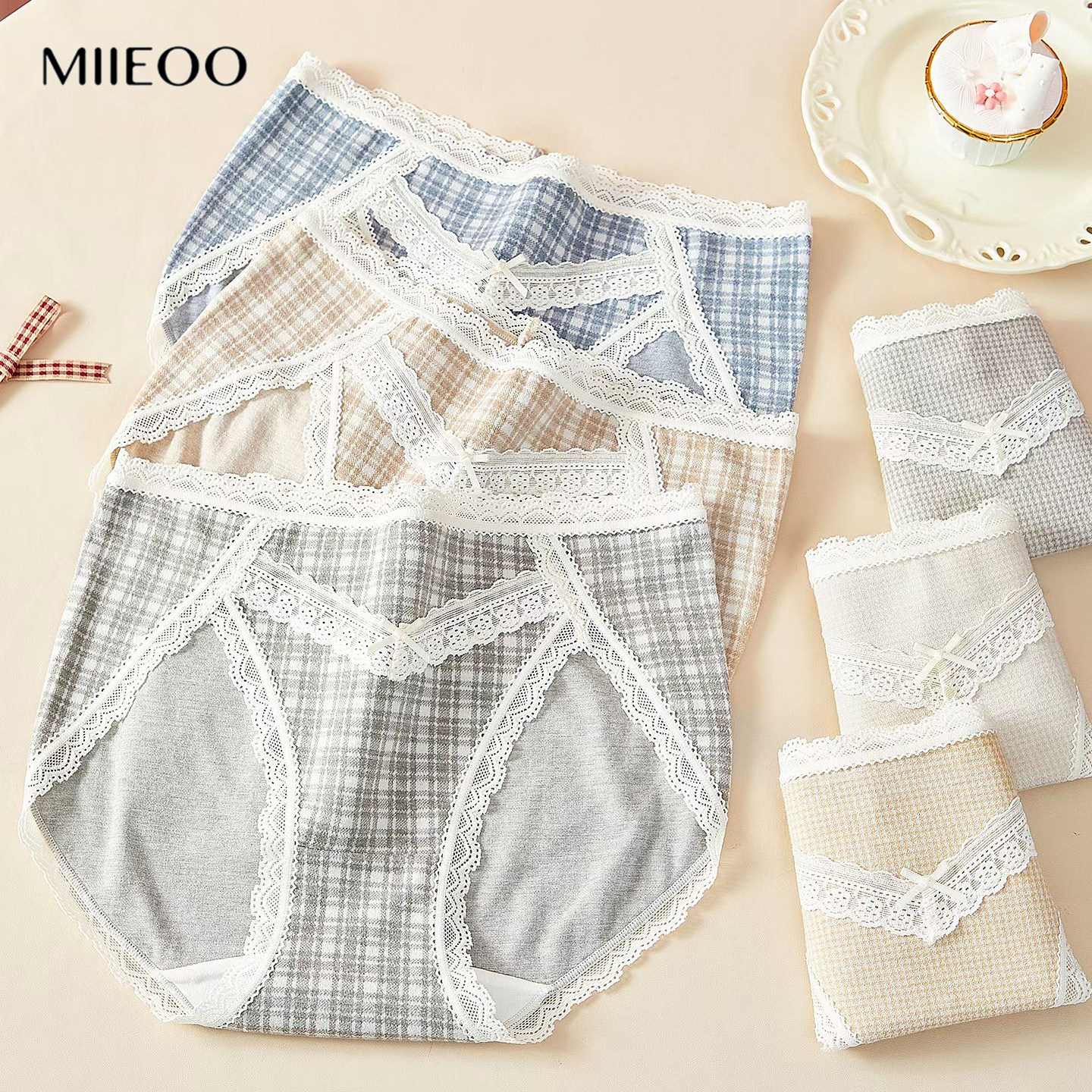 秘语内裤女秋冬新款无痕包臀蕾丝花边抗菌中腰格子高开叉三角短裤,女士内衣/男士内衣/家居服,女三角裤,淘宝优惠券,粉丝福利购,淘宝优惠卷