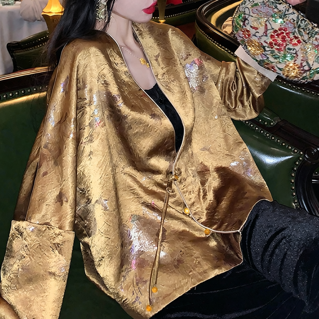 金枝欲叶 新中式国风醋酸烫金繁花老钱风外套女