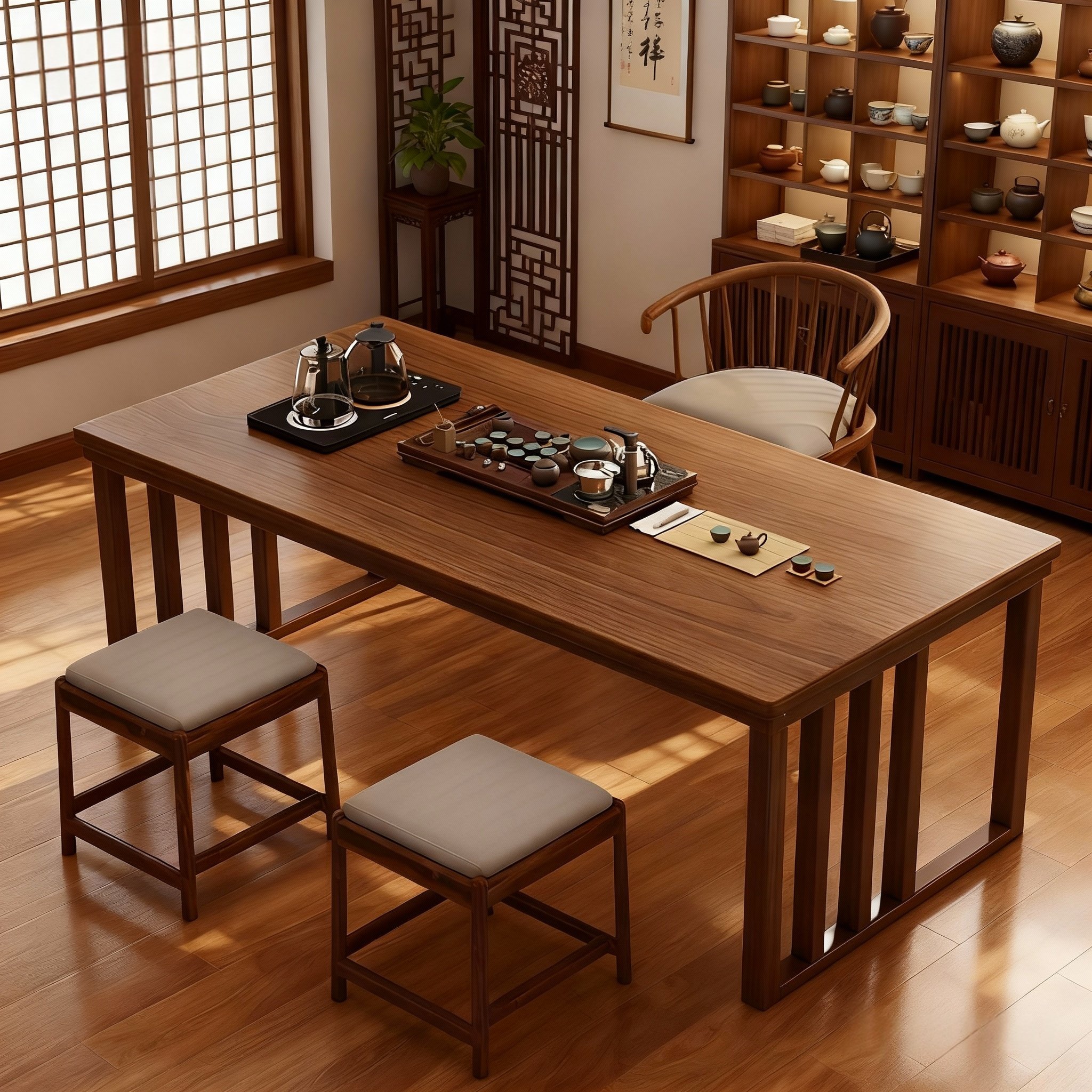 茶桌椅组合家用书房大板茶桌新中式现代简易办公室茶几客厅茶桌椅