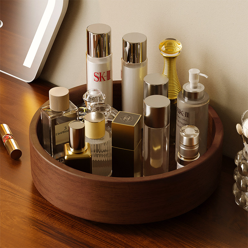 实木桌面化妆品收纳盒可旋转梳妆台护肤品香水收纳整理置物架托盘,收纳整理,桌面收纳盒,淘宝优惠券,粉丝福利购,淘宝优惠卷