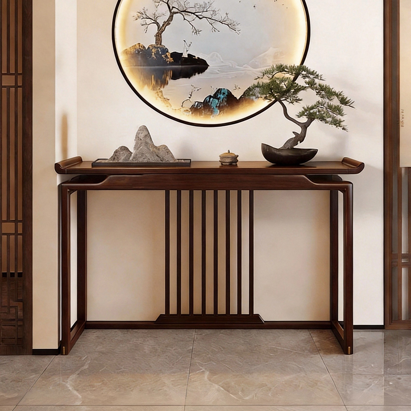 新中式玄关桌纯实木简约供桌条案佛台佛龛禅意橡胶木玄关柜玄关台