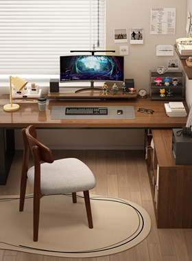 转角书桌学生家用写字桌拐角办公桌l型书桌书架一体桌卧室电脑桌