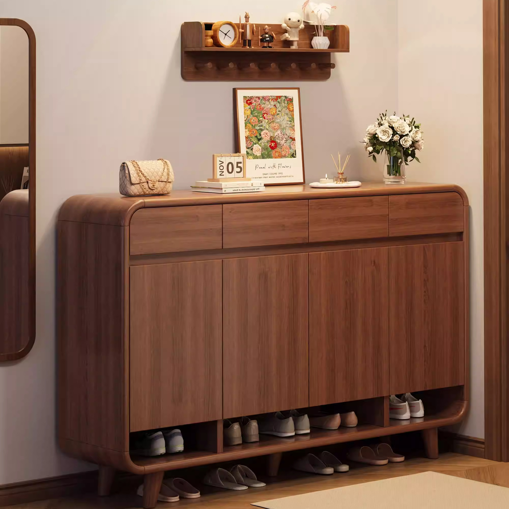 实木芯鞋柜家用门口新款室内新中式入户门玄关柜一体靠墙储物鞋柜,住宅家具,鞋柜,淘宝优惠券,粉丝福利购,淘宝优惠卷