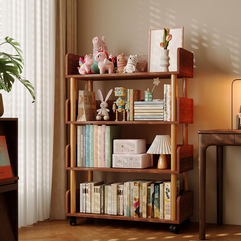 简易书架落地置物架客厅靠墙一体储物架可移动家用收纳架带轮货架,住宅家具,书架,淘宝优惠券,粉丝福利购,淘宝优惠卷